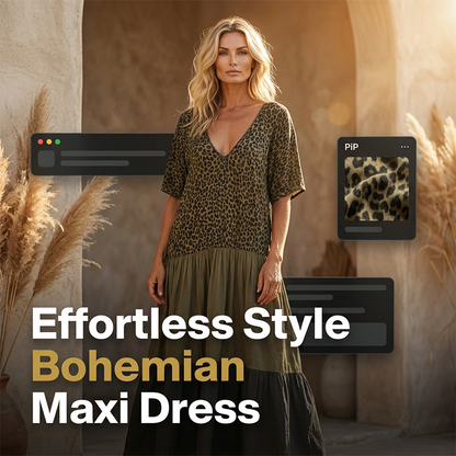 🔥Limited-time offer-Women's Elegant Bohemian Maxi Dress | Modest V-Neck Tiered Skirt Lightweight Holiday Tunic for Mature Ladies