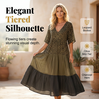 🔥Limited-time offer-Women's Elegant Bohemian Maxi Dress | Modest V-Neck Tiered Skirt Lightweight Holiday Tunic for Mature Ladies