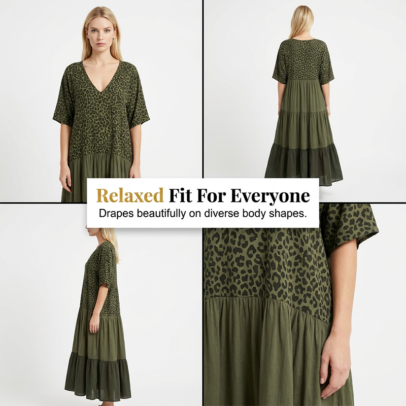 🔥Limited-time offer-Women's Elegant Bohemian Maxi Dress | Modest V-Neck Tiered Skirt Lightweight Holiday Tunic for Mature Ladies