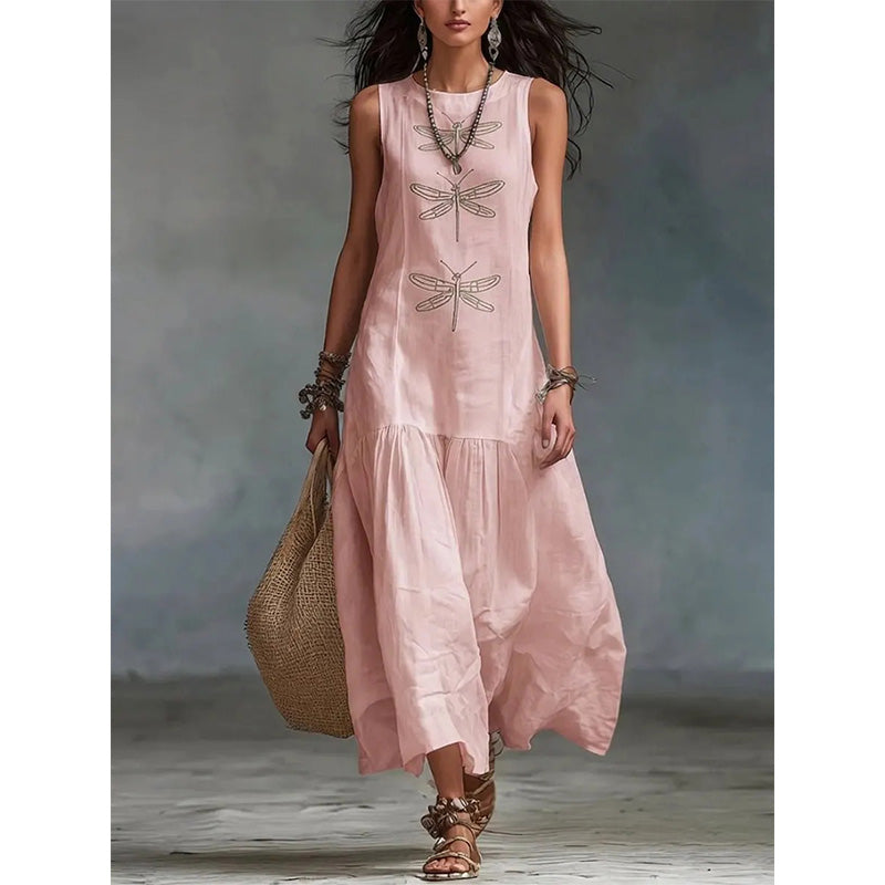 ✨New styles now on sale-Women's Sleeveless Dragonfly Print Loose Fit Dress