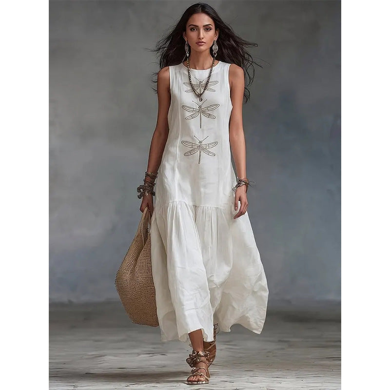 ✨New styles now on sale-Women's Sleeveless Dragonfly Print Loose Fit Dress
