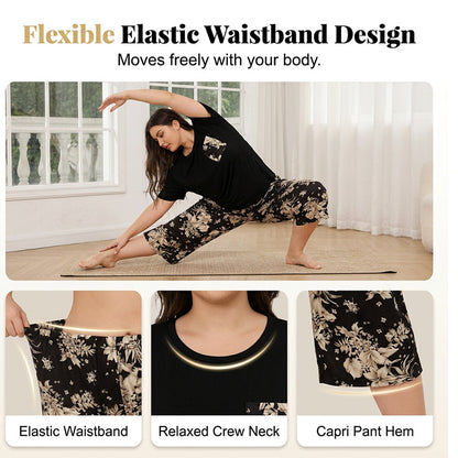 Women's Casual Crew Neck Top & Capri Pants Set