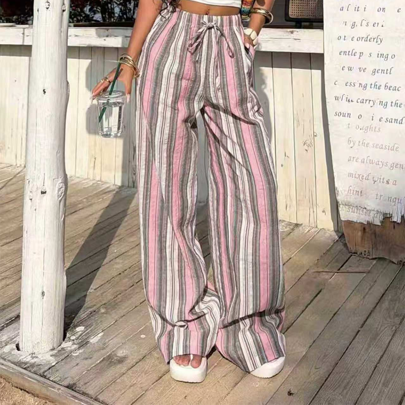 🔥New styles now on sale-Women's Striped Wide-Leg Drawstring Pants