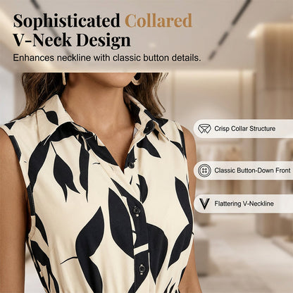 ⌛New arrivals now on sale-Sleeveless Collared Maxi Dress with Tie-Waist