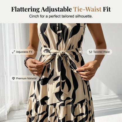 ⌛New arrivals now on sale-Sleeveless Collared Maxi Dress with Tie-Waist