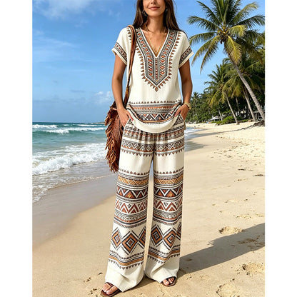 👗 LIMITED-TIME 50% OFF! ✨ Women's Printed Top & Pants Set – Boho Prints, Relaxed Fit, Vacation Ready 🌴