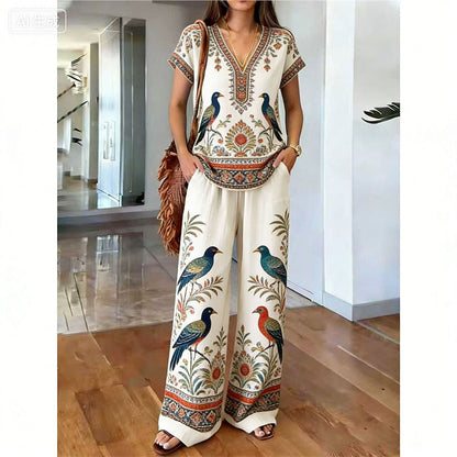 👗 LIMITED-TIME 50% OFF! ✨ Women's Printed Top & Pants Set – Boho Prints, Relaxed Fit, Vacation Ready 🌴