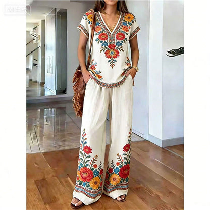 👗 LIMITED-TIME 50% OFF! ✨ Women's Printed Top & Pants Set – Boho Prints, Relaxed Fit, Vacation Ready 🌴