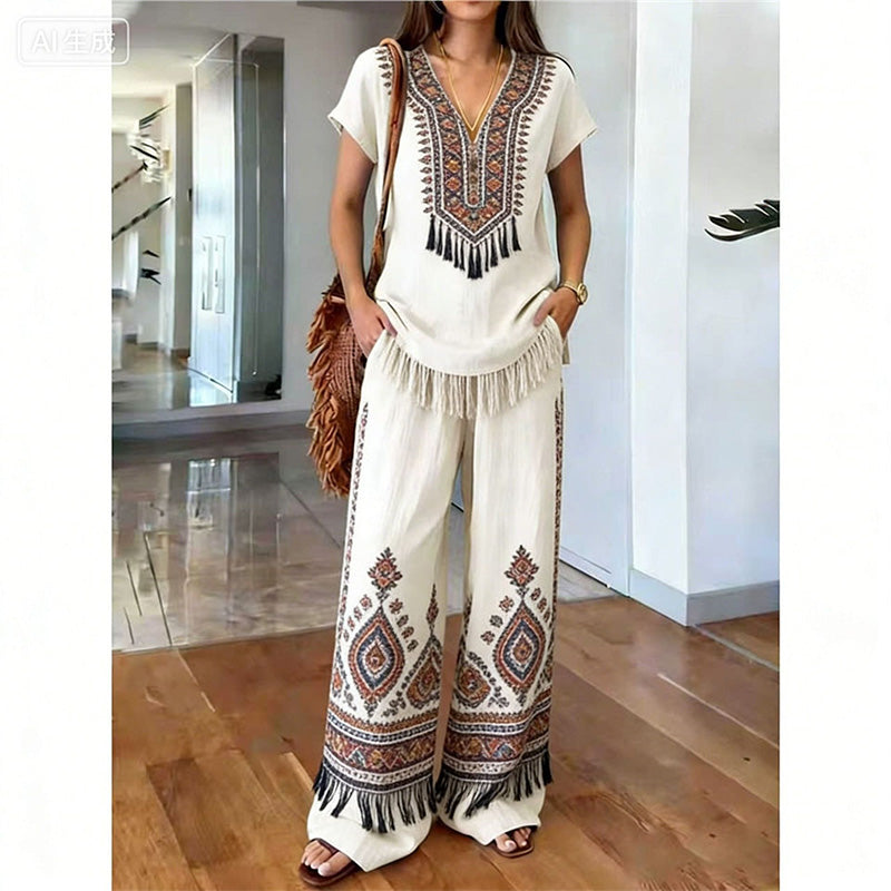 👗 LIMITED-TIME 50% OFF! ✨ Women's Printed Top & Pants Set – Boho Prints, Relaxed Fit, Vacation Ready 🌴