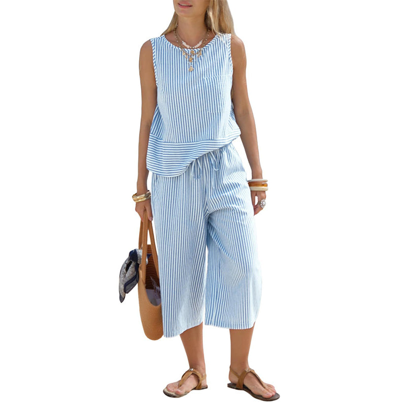 💥Limited-time offer-Women's Striped Wide-Leg Pants Set✨