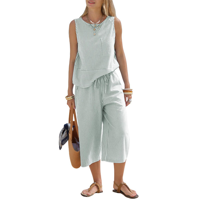 💥Limited-time offer-Women's Striped Wide-Leg Pants Set✨