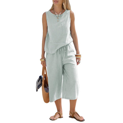 💥Limited-time offer-Women's Striped Wide-Leg Pants Set✨