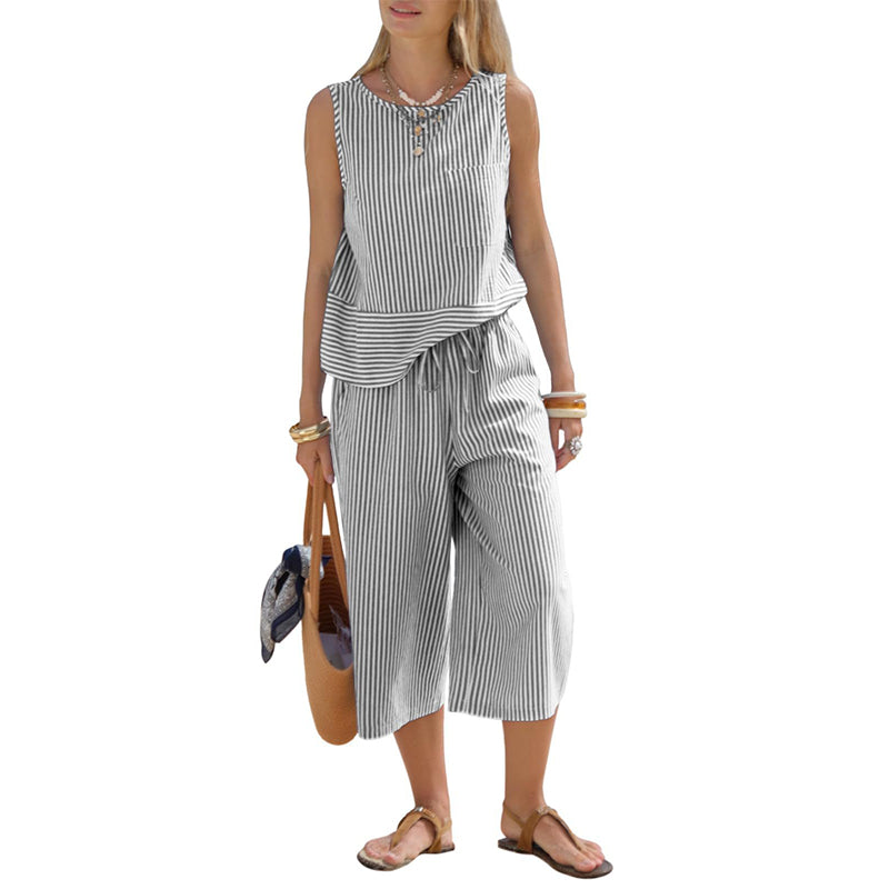 💥Limited-time offer-Women's Striped Wide-Leg Pants Set✨