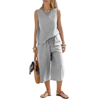 💥Limited-time offer-Women's Striped Wide-Leg Pants Set✨