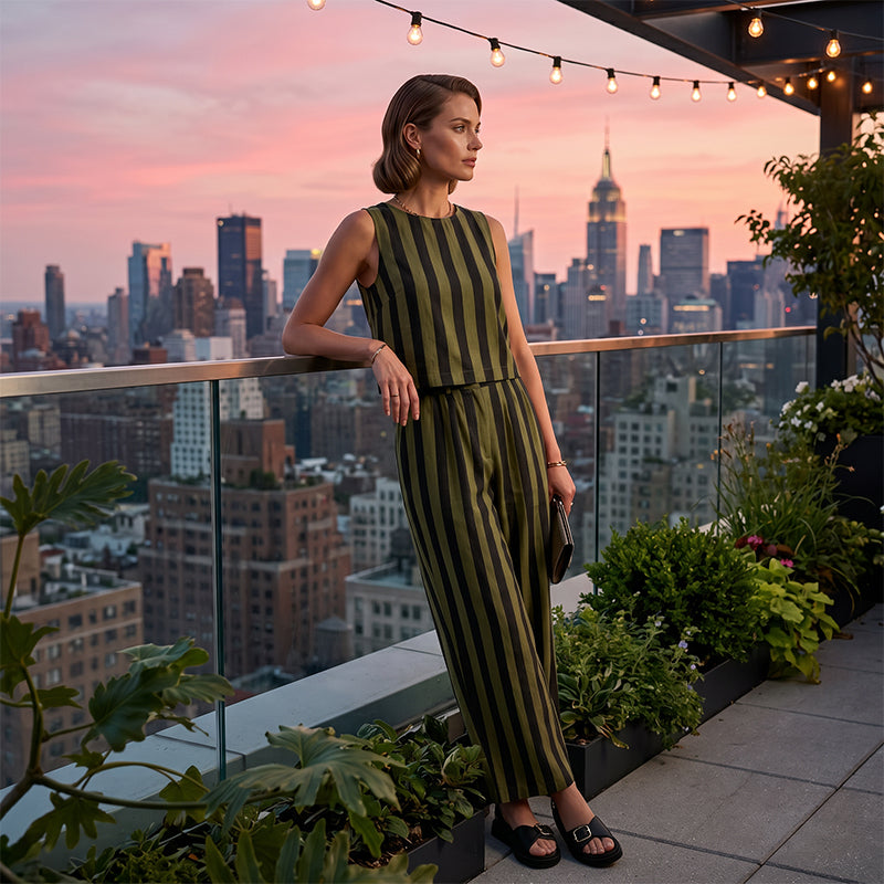 Women's Stripe Top & Pants 2-Piece Set