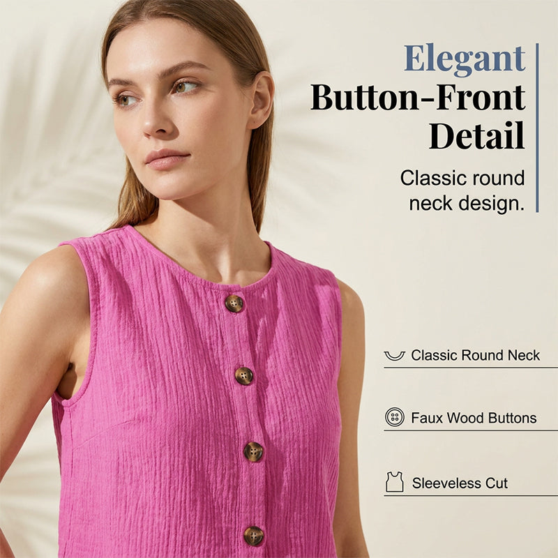 ⌛Limited-time offer-Women's Sleeveless Button-Down Tank & Shorts