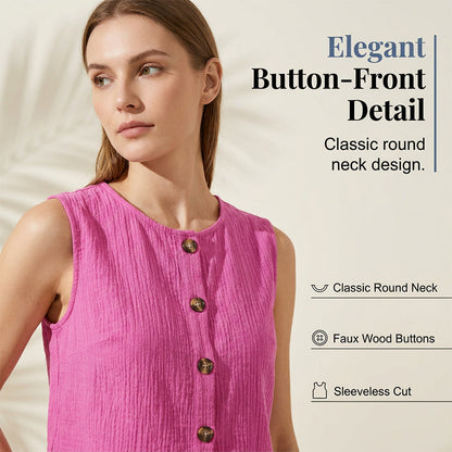 ⌛Limited-time offer-Women's Sleeveless Button-Down Tank & Shorts