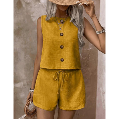 ⌛Limited-time offer-Women's Sleeveless Button-Down Tank & Shorts