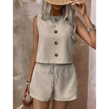 ⌛Limited-time offer-Women's Sleeveless Button-Down Tank & Shorts