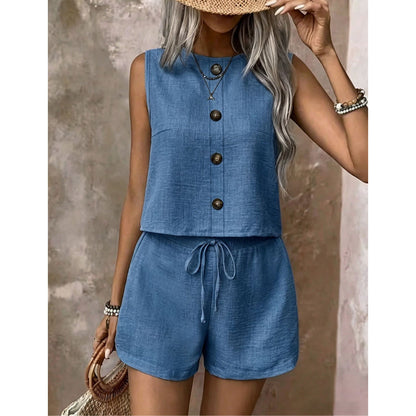 ⌛Limited-time offer-Women's Sleeveless Button-Down Tank & Shorts