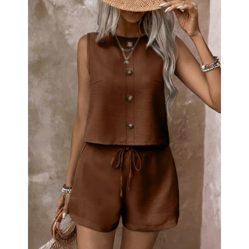 ⌛Limited-time offer-Women's Sleeveless Button-Down Tank & Shorts