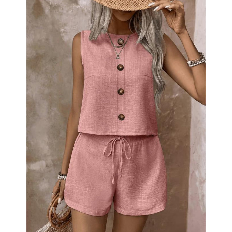 ⌛Limited-time offer-Women's Sleeveless Button-Down Tank & Shorts
