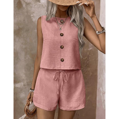 ⌛Limited-time offer-Women's Sleeveless Button-Down Tank & Shorts