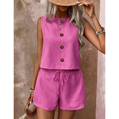 ⌛Limited-time offer-Women's Sleeveless Button-Down Tank & Shorts