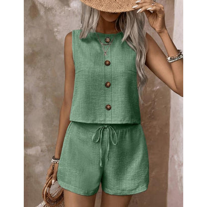 ⌛Limited-time offer-Women's Sleeveless Button-Down Tank & Shorts