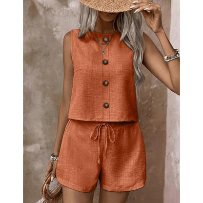 ⌛Limited-time offer-Women's Sleeveless Button-Down Tank & Shorts