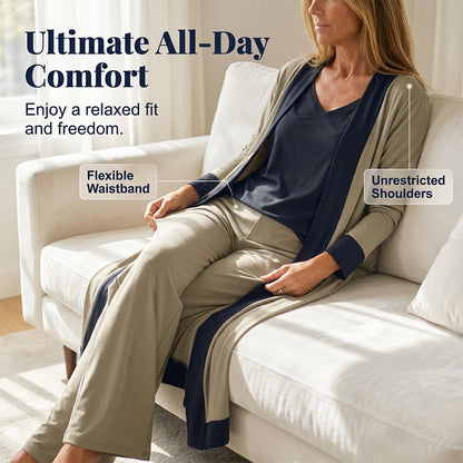 ⌛Limited-time offer-Women’s 3 Piece Outfit Contrast Color Cardigan Vest Pants Set