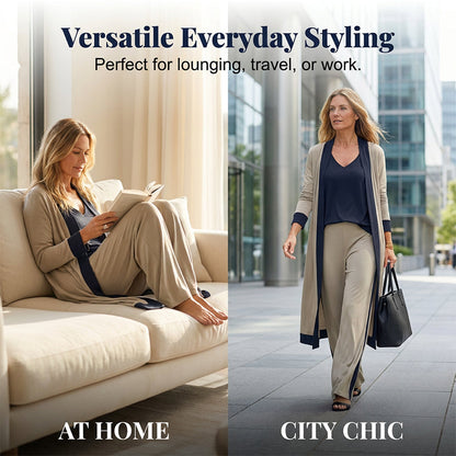⌛Limited-time offer-Women’s 3 Piece Outfit Contrast Color Cardigan Vest Pants Set