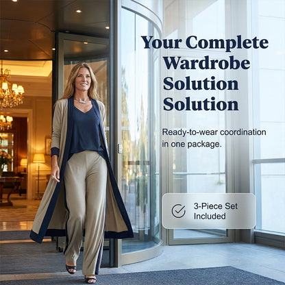 ⌛Limited-time offer-Women’s 3 Piece Outfit Contrast Color Cardigan Vest Pants Set