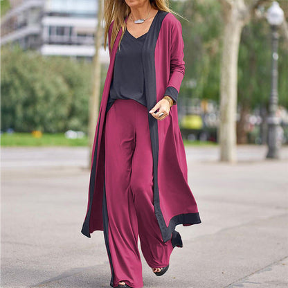 ⌛Limited-time offer-Women’s 3 Piece Outfit Contrast Color Cardigan Vest Pants Set