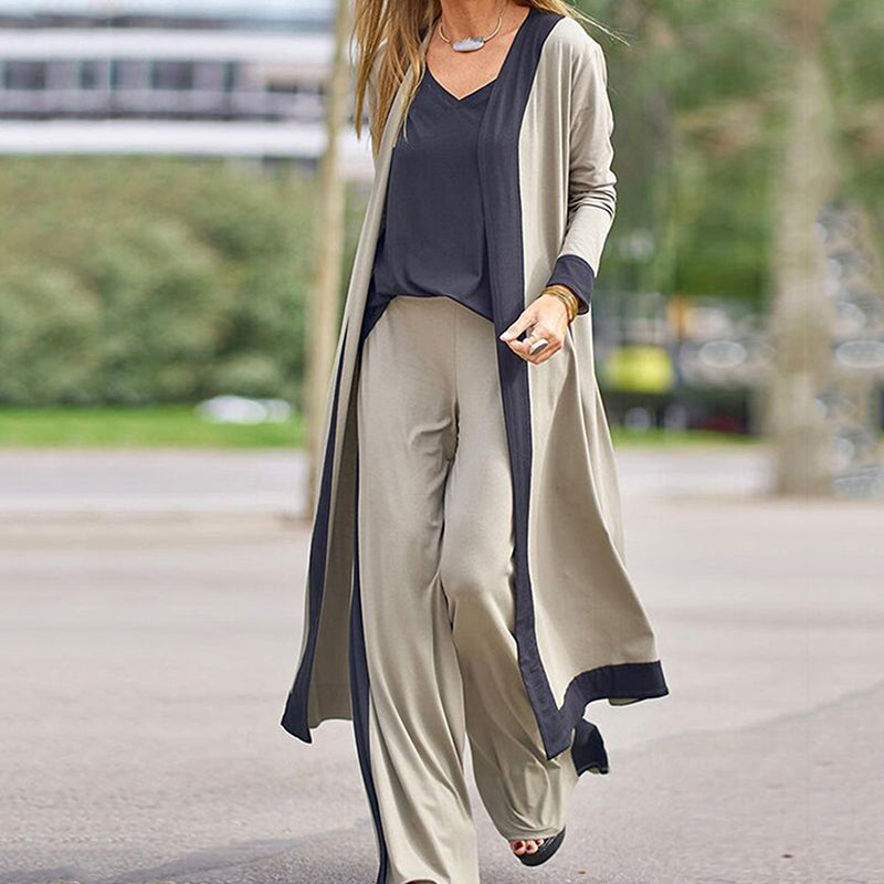⌛Limited-time offer-Women’s 3 Piece Outfit Contrast Color Cardigan Vest Pants Set