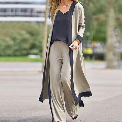 ⌛Limited-time offer-Women’s 3 Piece Outfit Contrast Color Cardigan Vest Pants Set
