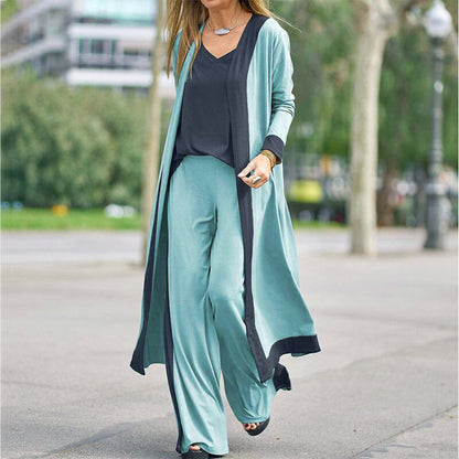 ⌛Limited-time offer-Women’s 3 Piece Outfit Contrast Color Cardigan Vest Pants Set