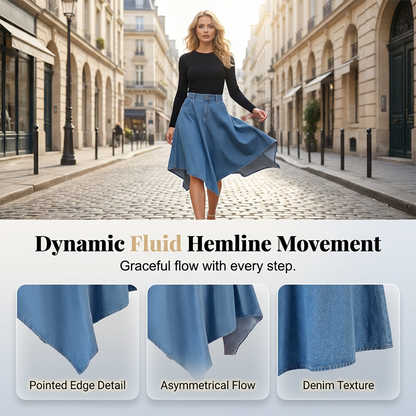 Slimming Asymmetrical Denim Midi Skirt