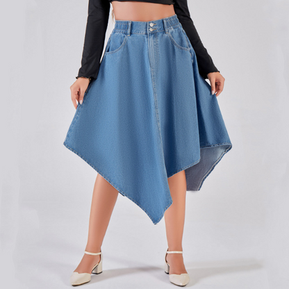 Slimming Asymmetrical Denim Midi Skirt