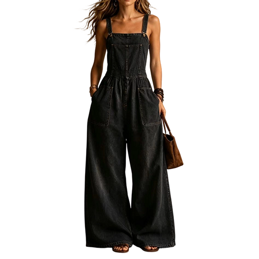 Women Summer Loose Denim Jumpsuit with Pockets