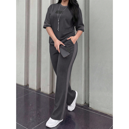 Women's Casual Two-Piece Lounge Set with Stripe Detail