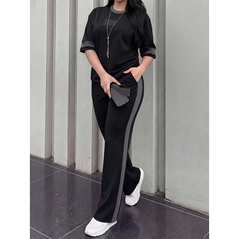 Women's Casual Two-Piece Lounge Set with Stripe Detail