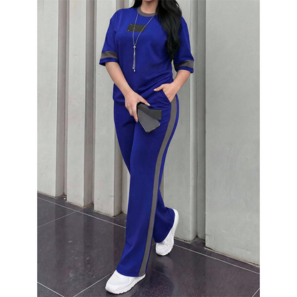 Women's Casual Two-Piece Lounge Set with Stripe Detail