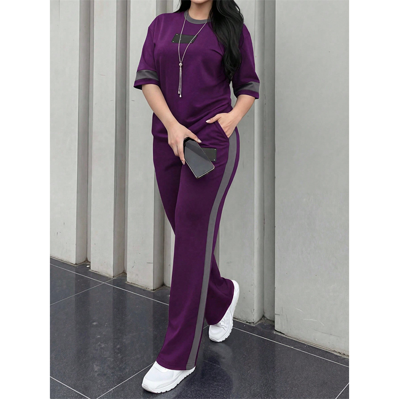 Women's Casual Two-Piece Lounge Set with Stripe Detail