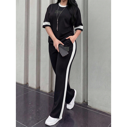 Women's Casual Two-Piece Lounge Set with Stripe Detail