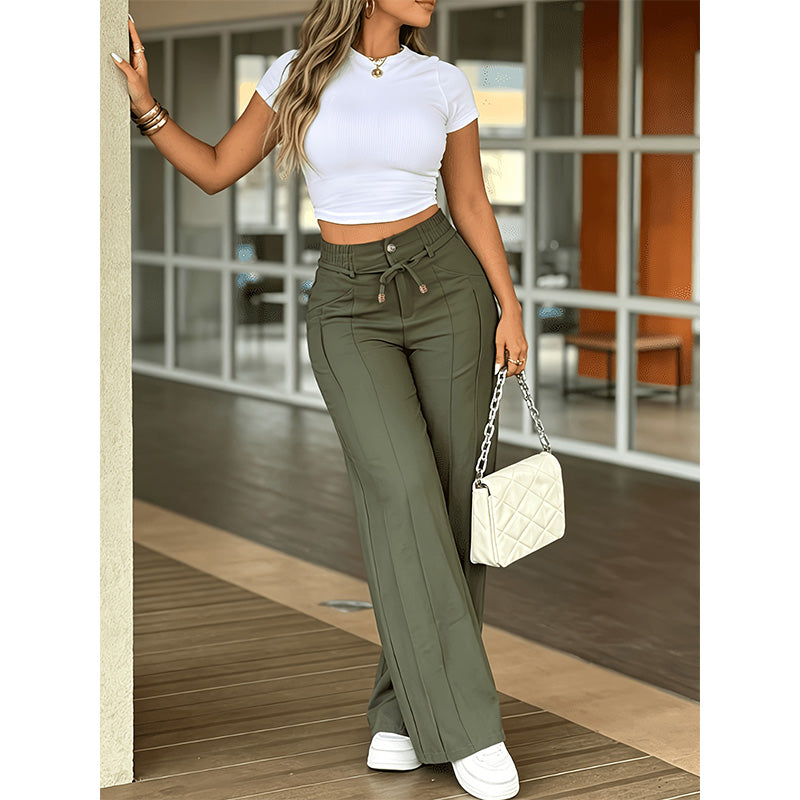 ✨ Easy Everyday Comfort | Women's High-Waisted Straight-Leg Pants with Elastic Back