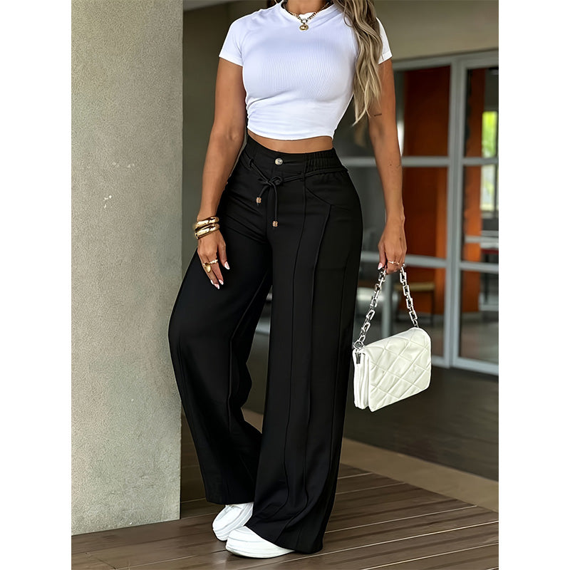 ✨ Easy Everyday Comfort | Women's High-Waisted Straight-Leg Pants with Elastic Back