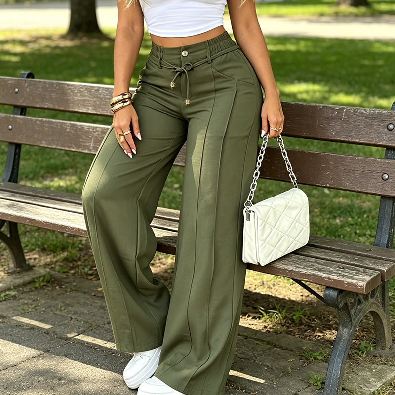 ✨ Easy Everyday Comfort | Women's High-Waisted Straight-Leg Pants with Elastic Back