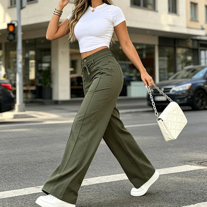 ✨ Easy Everyday Comfort | Women's High-Waisted Straight-Leg Pants with Elastic Back