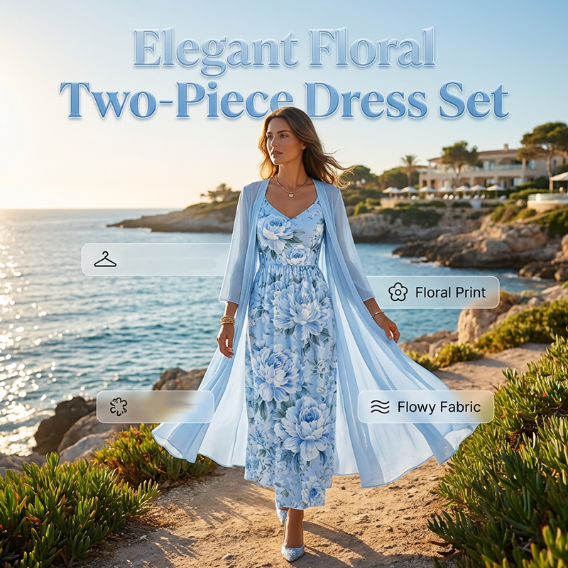 🔥New Arrivals & Best Sellers-Women's Elegant Two-Piece Floral Dress Set